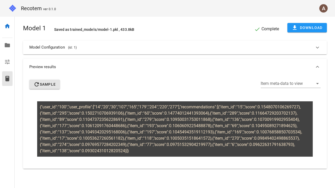Raw model preview results
