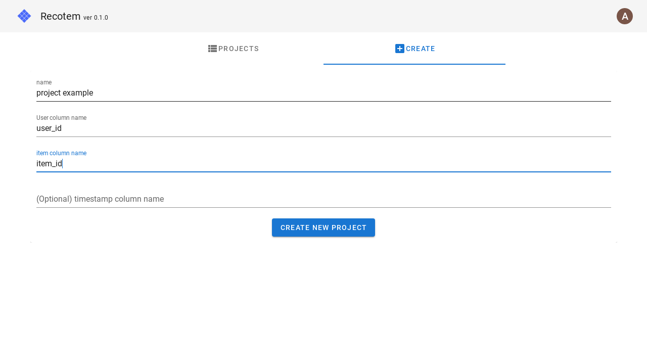 project creation view