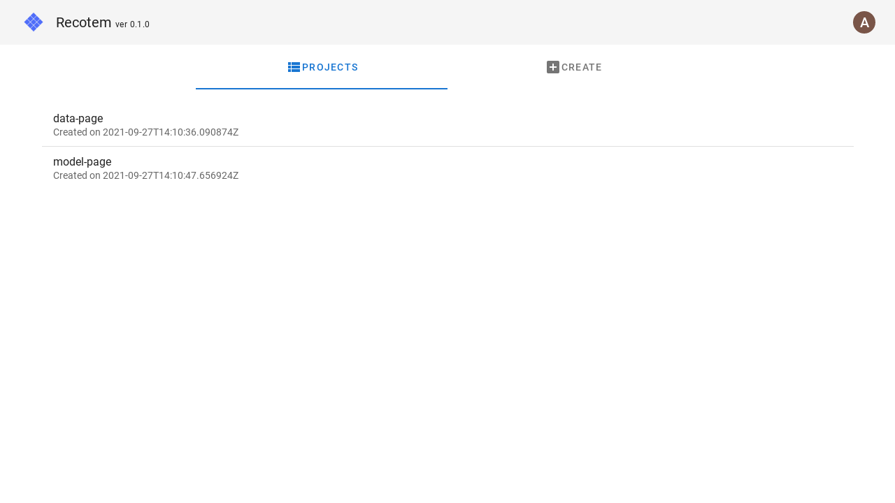 Project selection screen